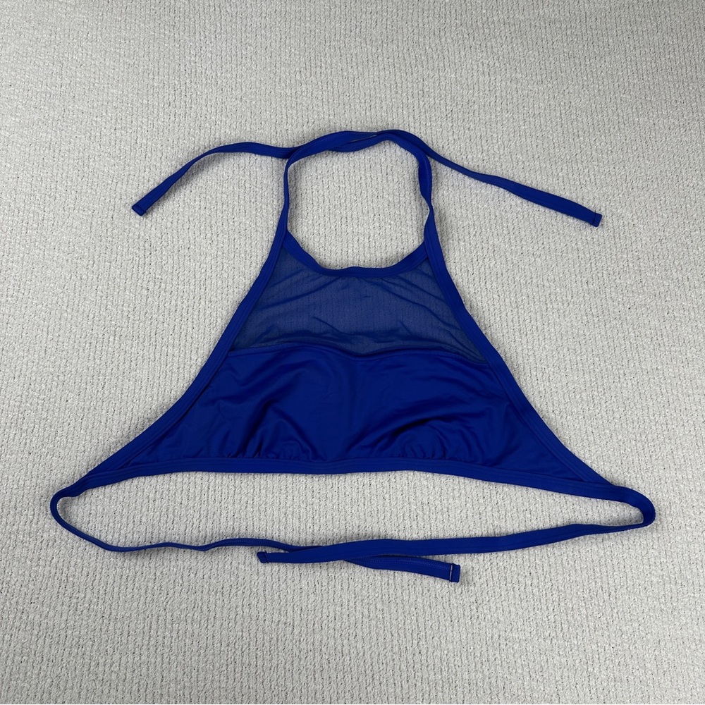 Blue Halter Bikini Top with Mesh